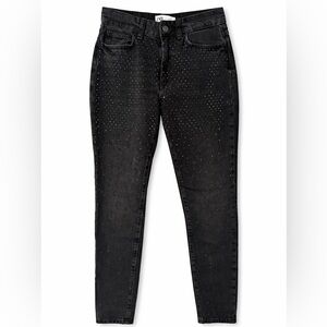 Zara Black High Waisted Mom Jeans w/ Rhinestone Studs -SIZE 2